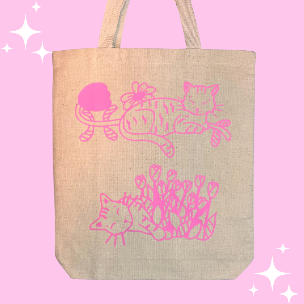 Floral Cat Tote Bag