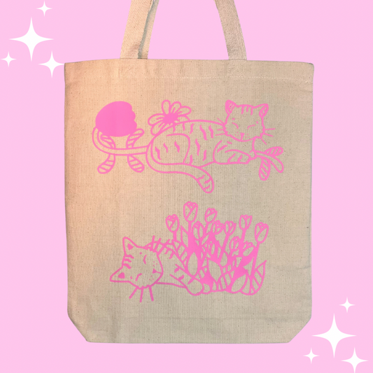 Floral Cat Tote Bag