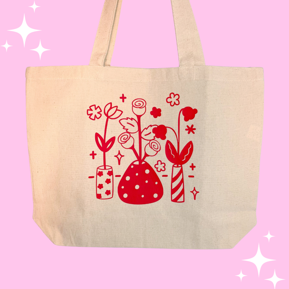 Red Floral Tote Bag