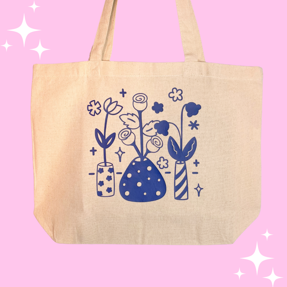 Blue Floral Tote Bag