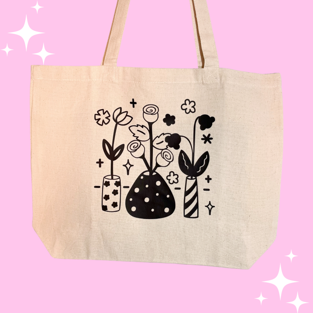 Black Floral Tote Bag